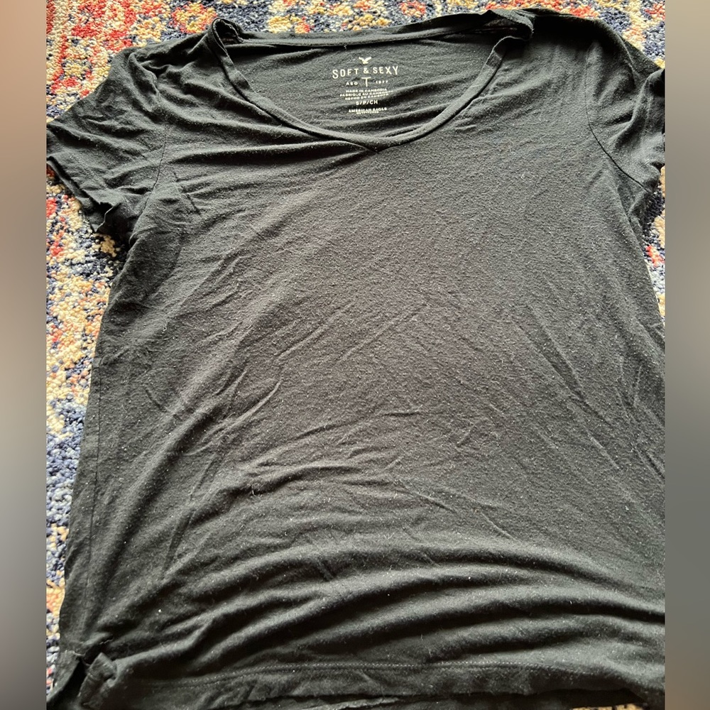 Aerie Black V Neck Soft & Sexy Tee
